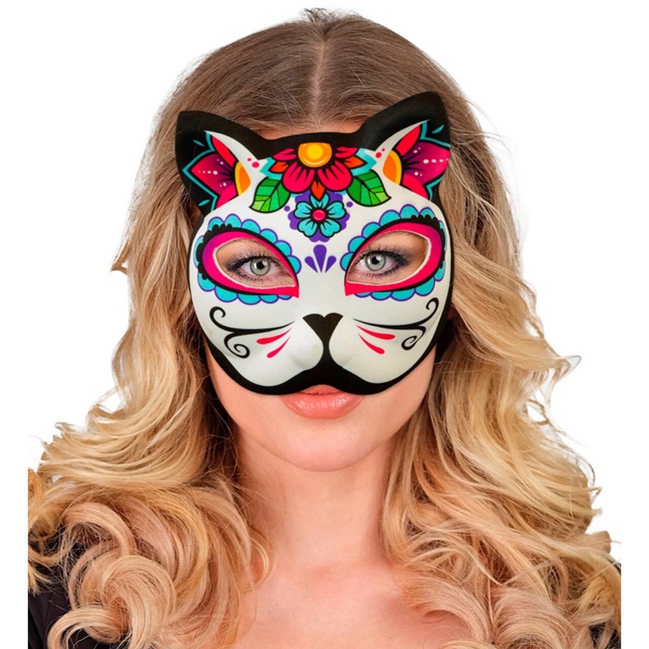 Op deze afbeelding zie je een Accessoires, van het merk Widmann. Masker Day Of The Dead Kat