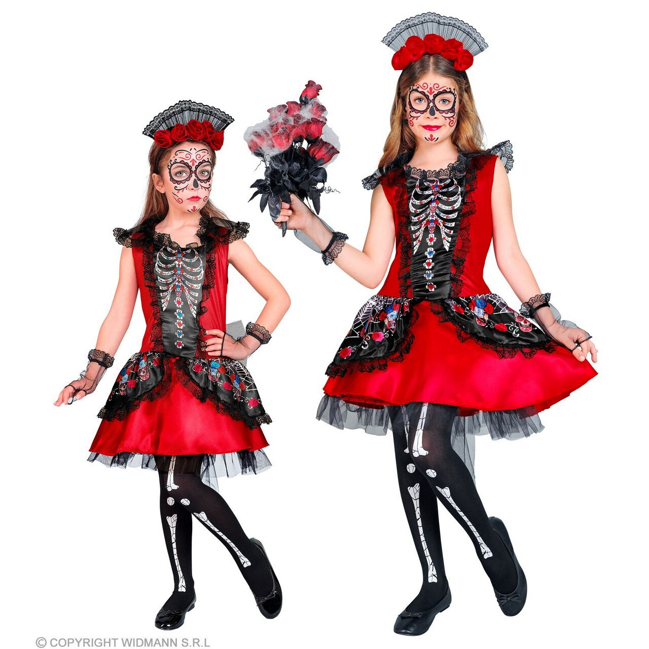 Op deze afbeelding zie je een Kostuums, van het merk Widmann. Feestelijke Rode Day Of The Dead Jurk Meisje