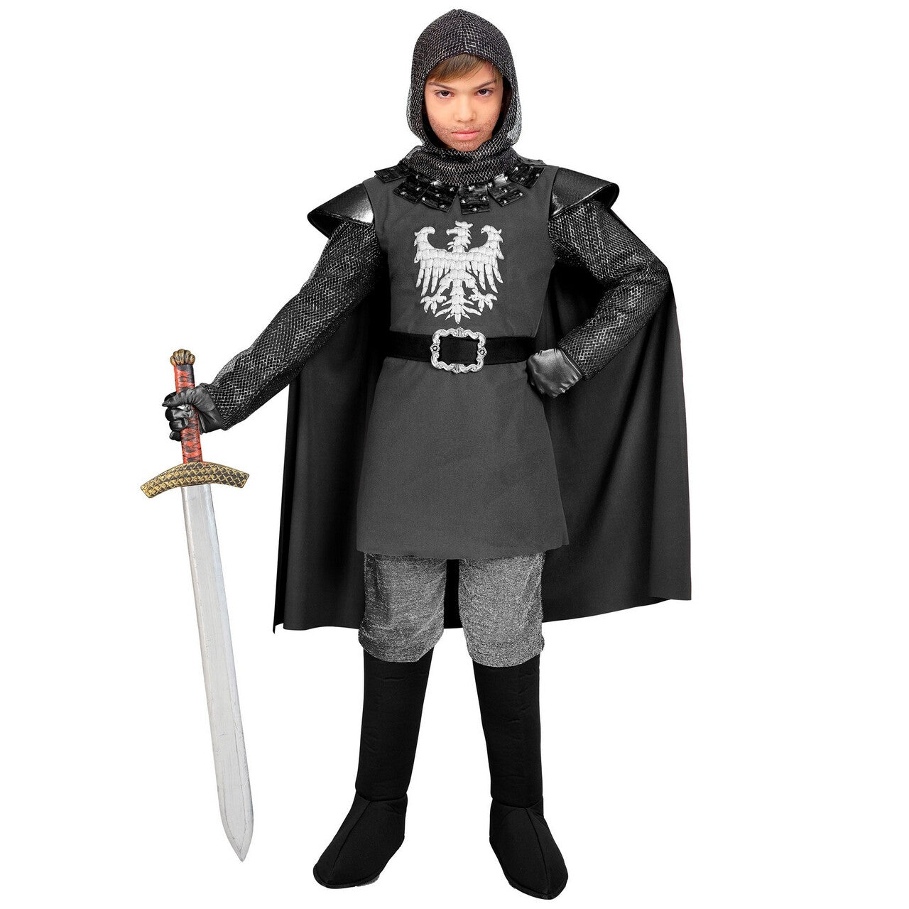 Op deze afbeelding zie je een Kostuums, van het merk Widmann. Zwarte Ridder Van Ravenhaven Kind Kostuum