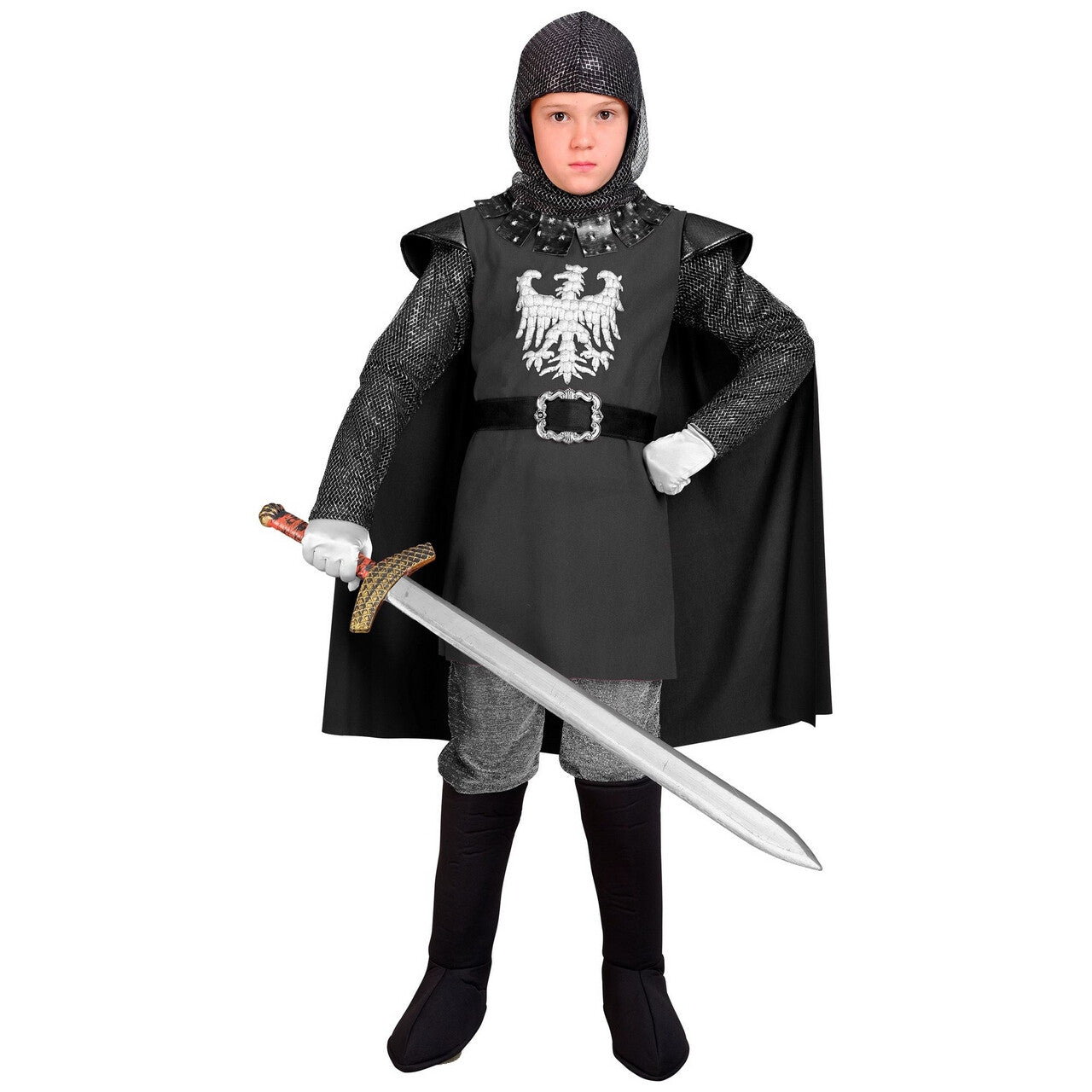 Op deze afbeelding zie je een Kostuums, van het merk Widmann. Zwarte Ridder Van Ravenhaven Kind Kostuum