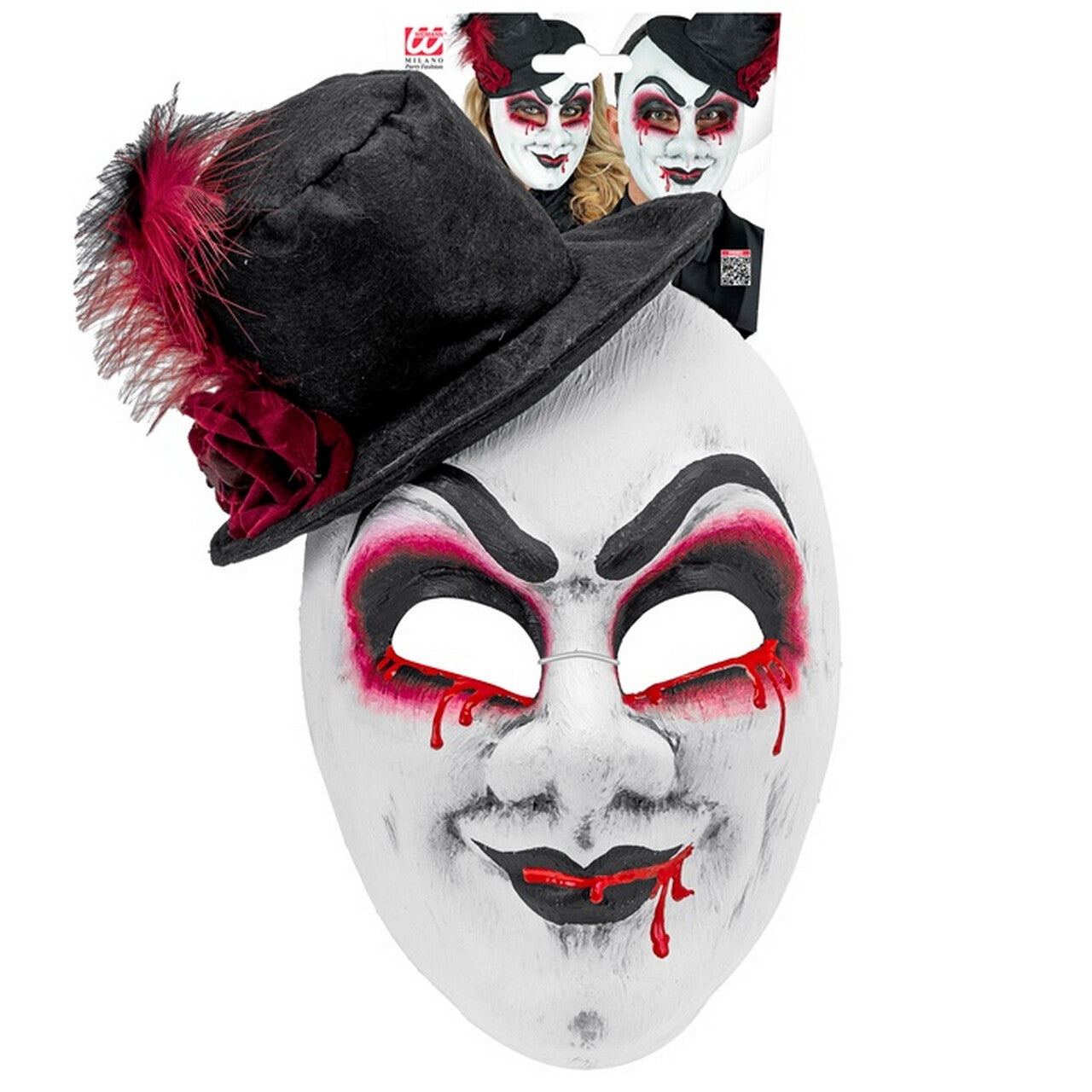 Op deze afbeelding zie je een Accessoires, van het merk Widmann. Masker Bleeding Man Met Hoed