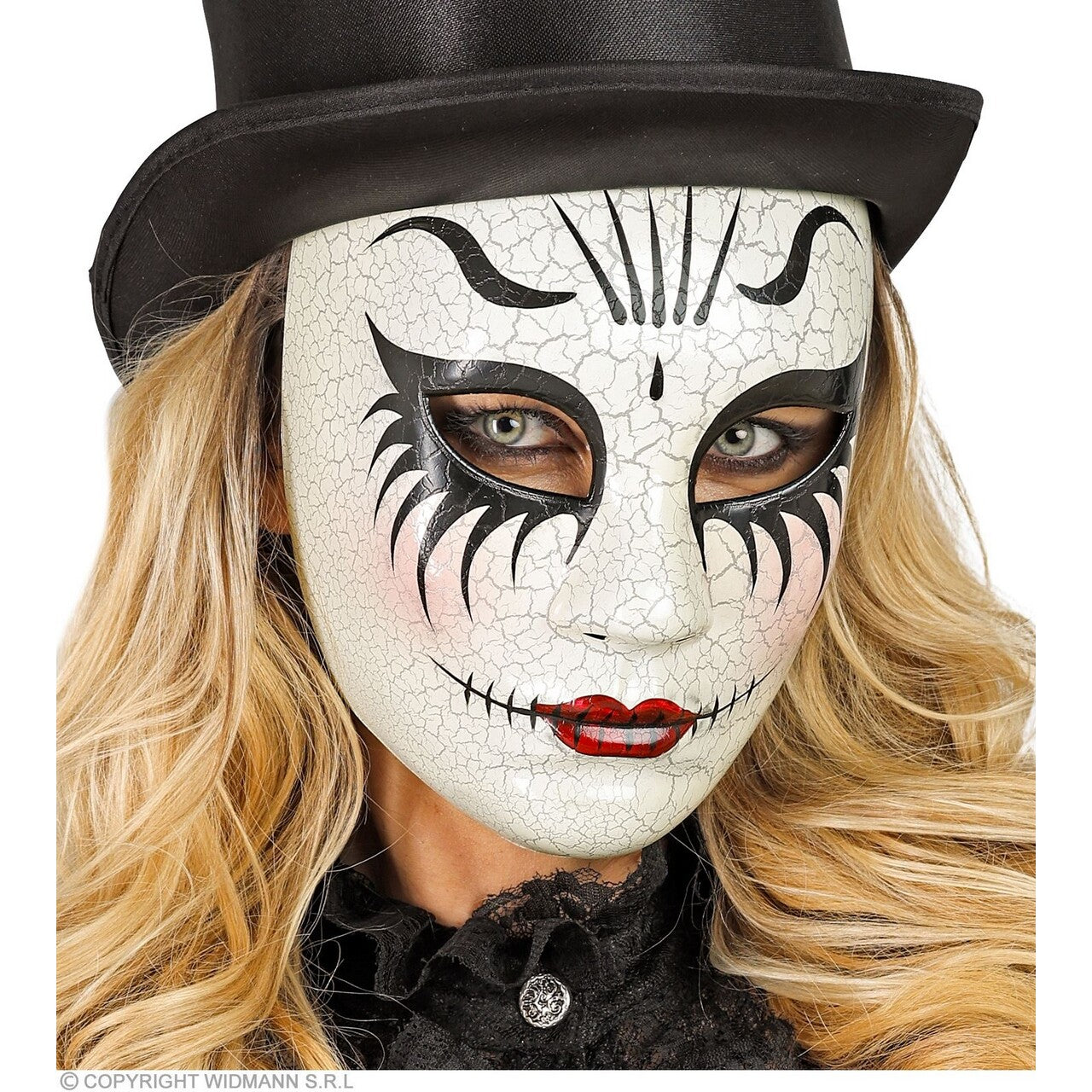 Op deze afbeelding zie je een Accessoires, van het merk Widmann. Masker Theater Gebarsten Gezicht Vrouw