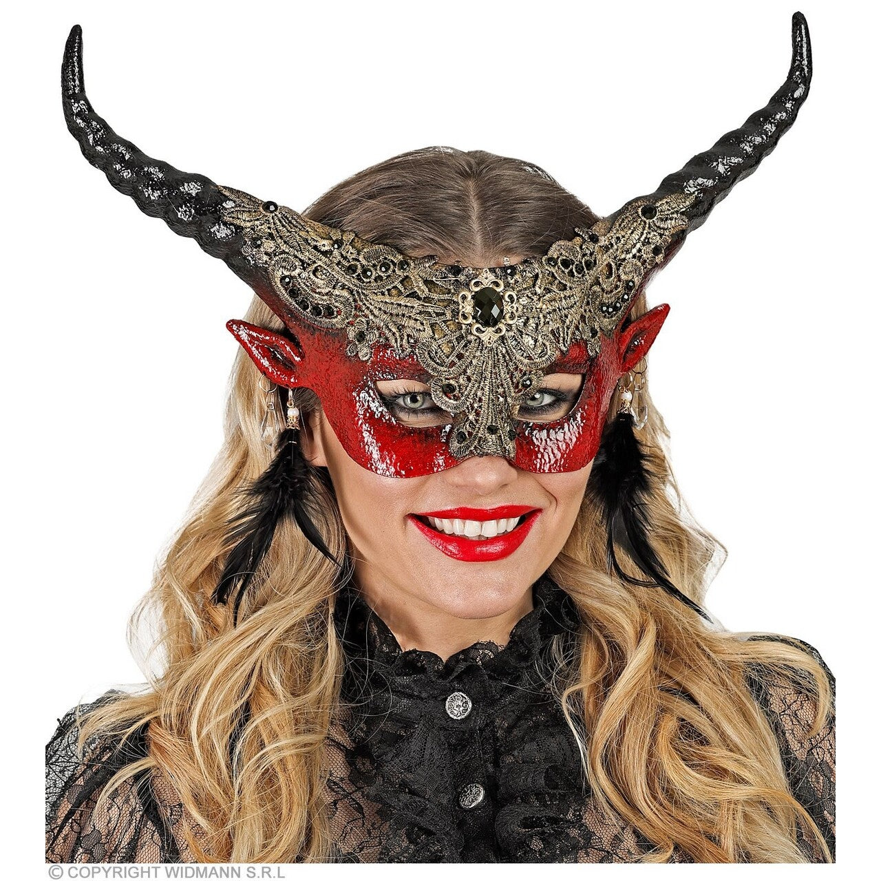 Op deze afbeelding zie je een Accessoires, van het merk Widmann. Oogmasker Theater Duivelachtige Hoorns