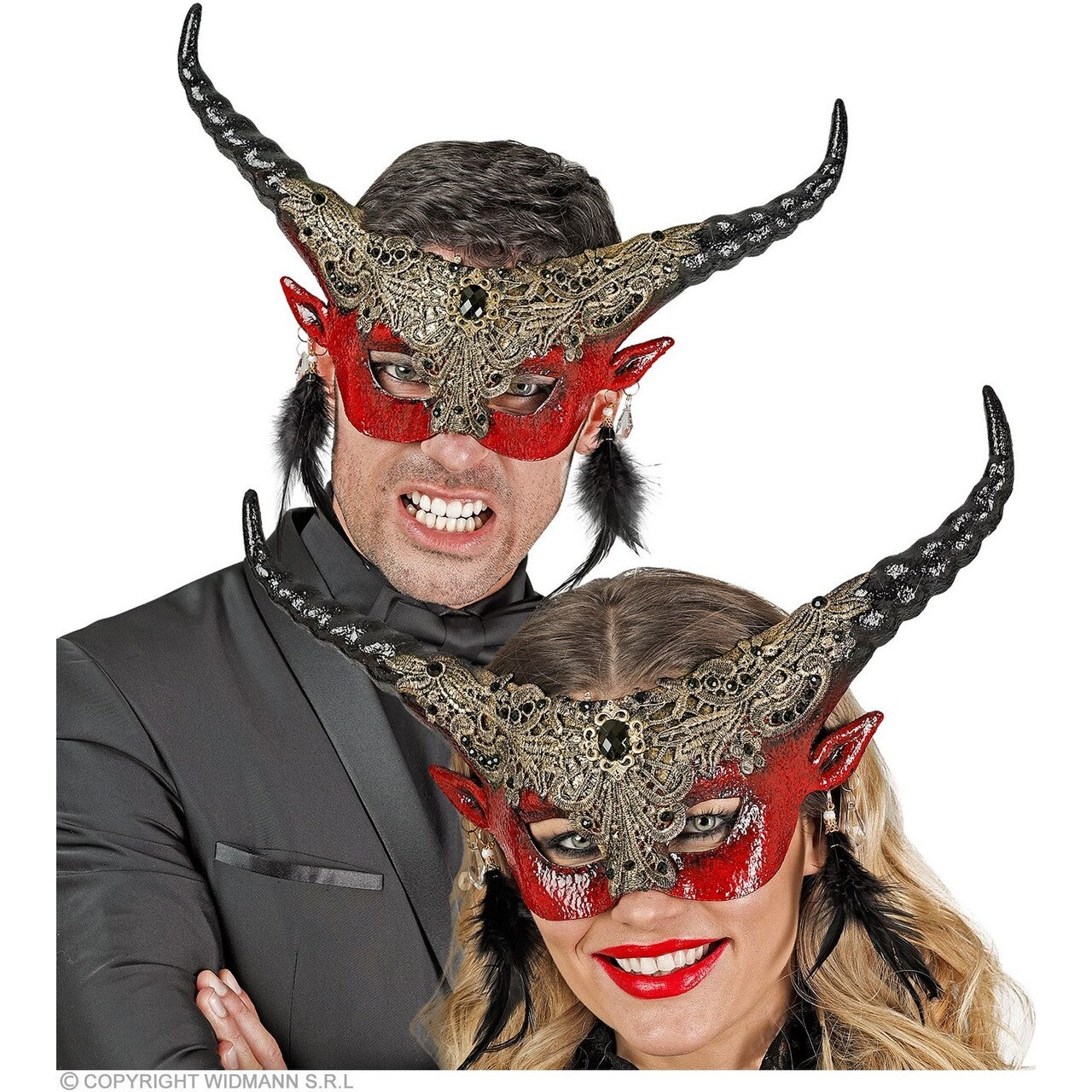 Op deze afbeelding zie je een Accessoires, van het merk Widmann. Oogmasker Theater Duivelachtige Hoorns