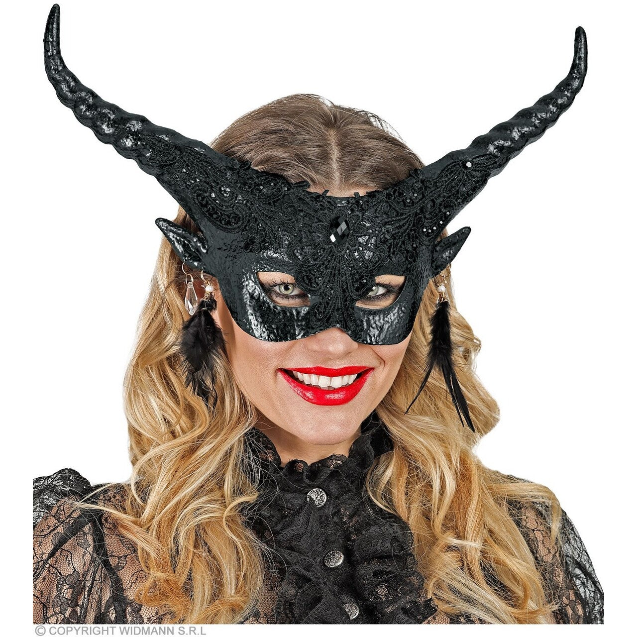Op deze afbeelding zie je een Accessoires, van het merk Widmann. Oogmasker Voodoo Duivel Met Hoorns
