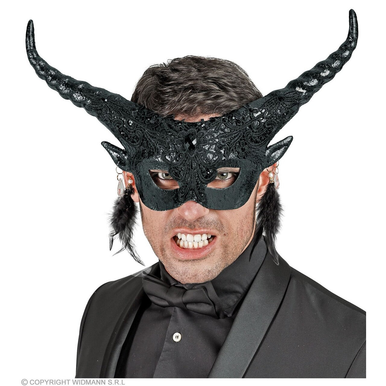 Op deze afbeelding zie je een Accessoires, van het merk Widmann. Oogmasker Voodoo Duivel Met Hoorns