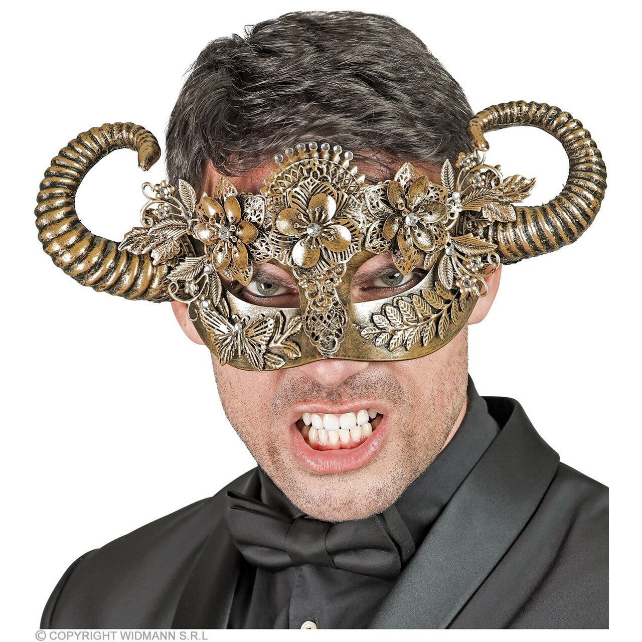 Op deze afbeelding zie je een Accessoires, van het merk Widmann. Oogmasker Theater Gouden Ram Duivel