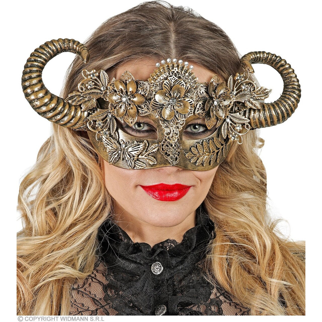 Op deze afbeelding zie je een Accessoires, van het merk Widmann. Oogmasker Theater Gouden Ram Duivel