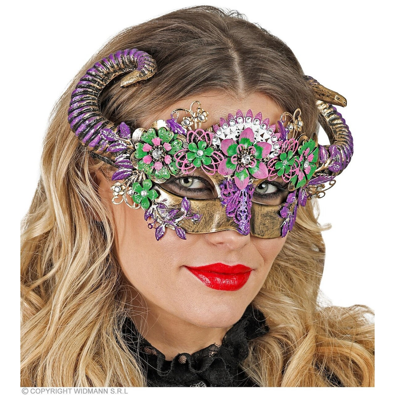 Op deze afbeelding zie je een Accessoires, van het merk Widmann. Oogmasker Ram Met Bloemen Duivel