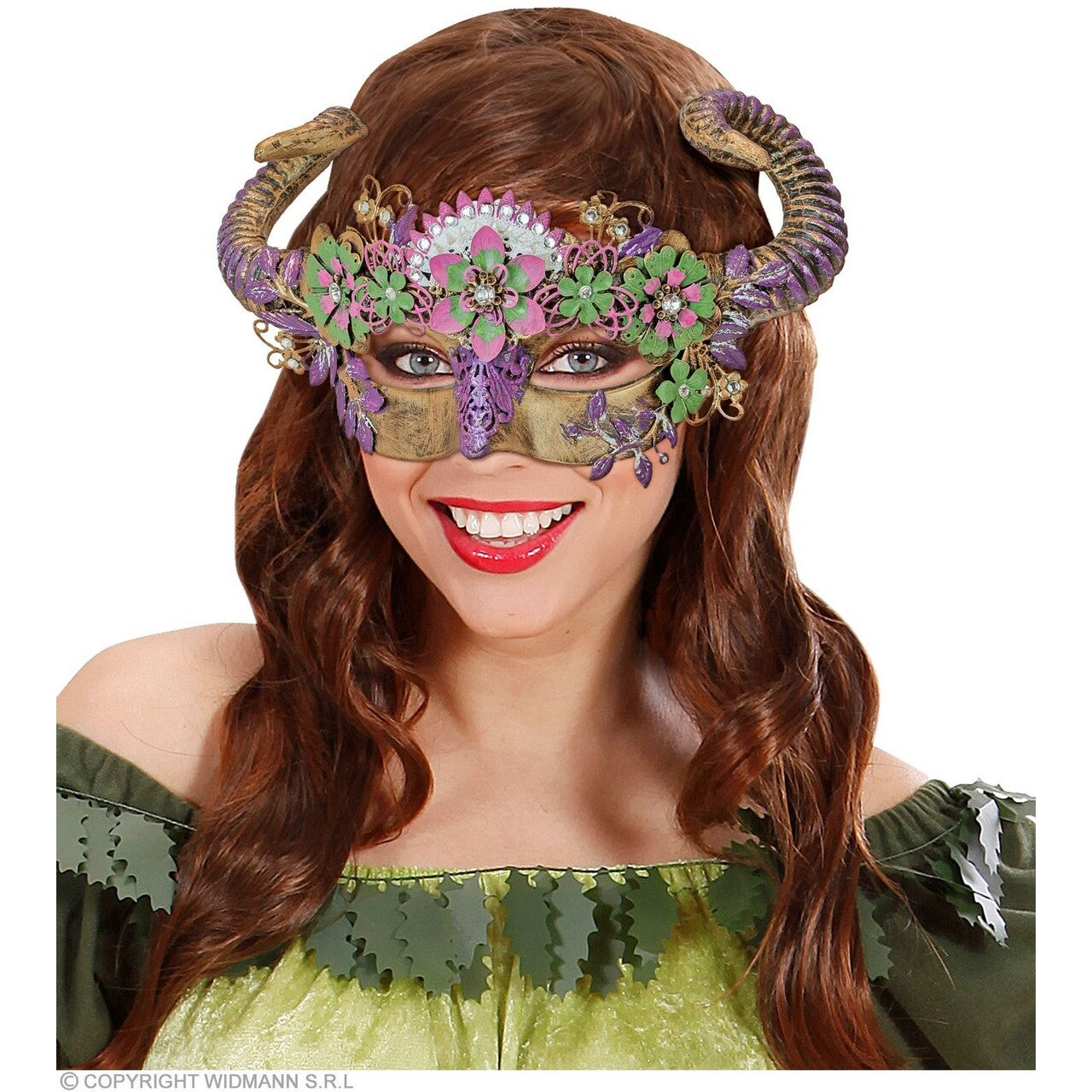 Op deze afbeelding zie je een Accessoires, van het merk Widmann. Oogmasker Ram Met Bloemen Duivel
