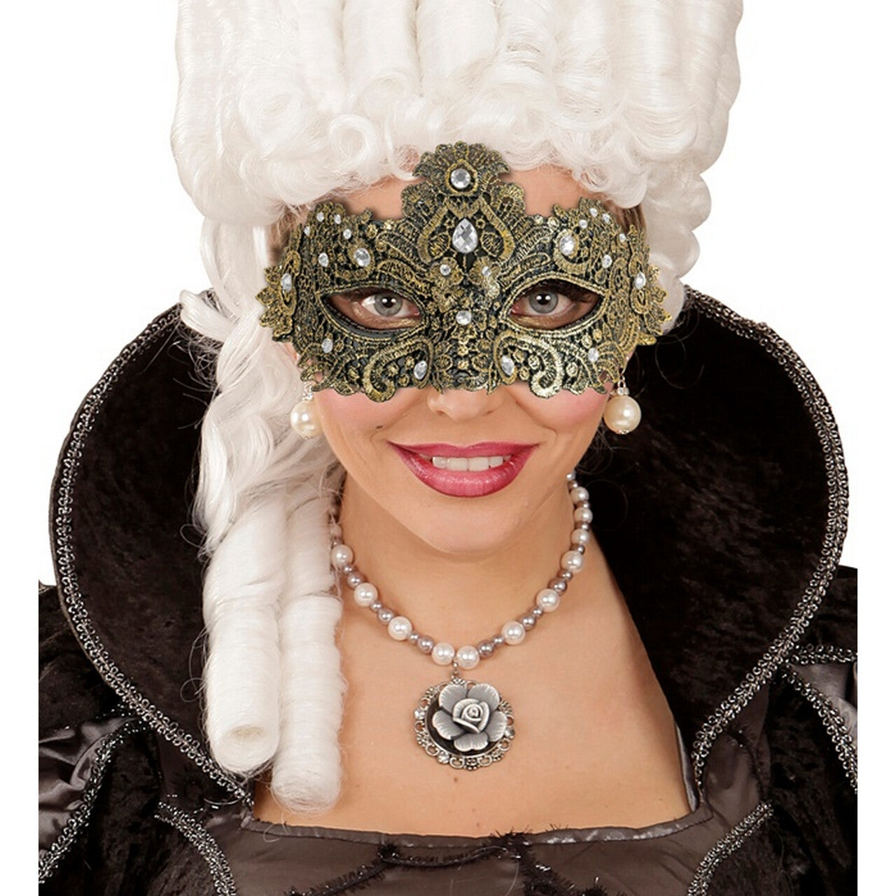 Op deze afbeelding zie je een Accessoires, van het merk Widmann. Oogmasker Onopgeloste Mysterie Goud