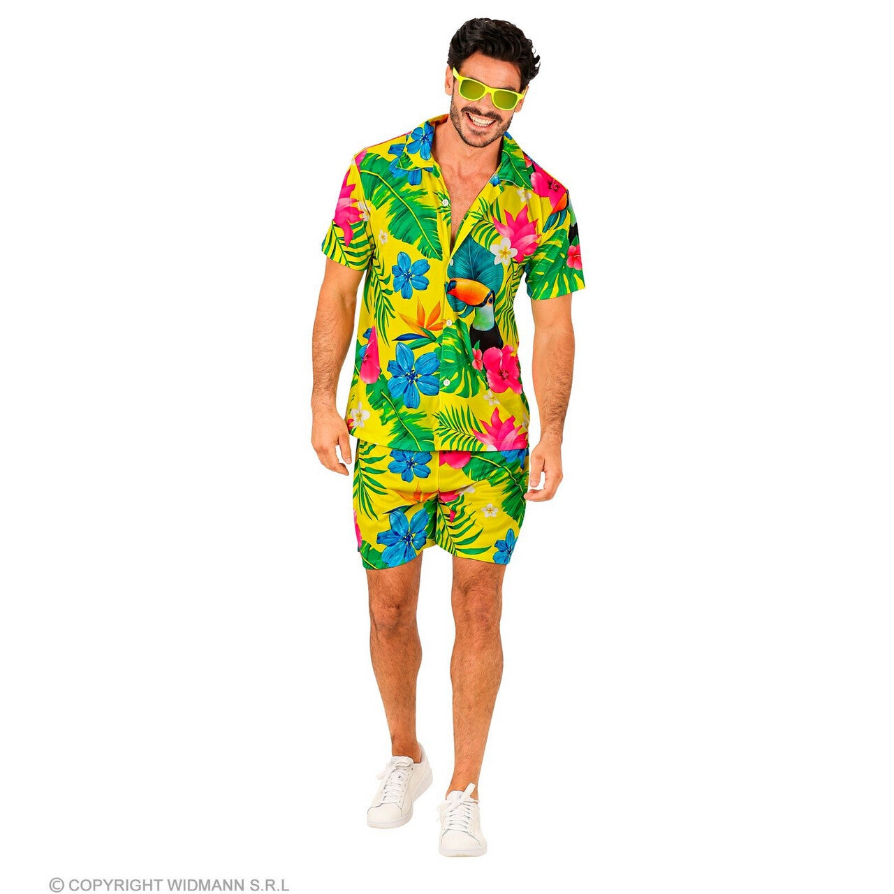 Op deze afbeelding zie je een Kostuums, van het merk Widmann. Tropische Bloemen En Toekan Man Kostuum