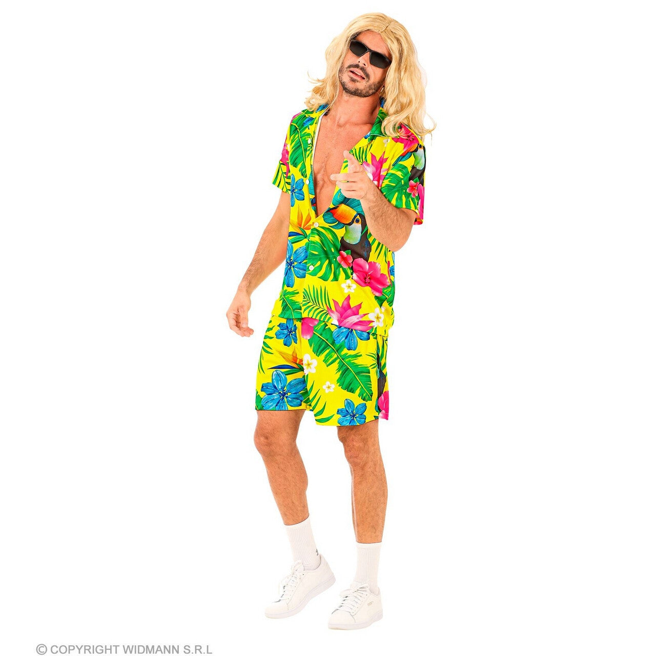 Op deze afbeelding zie je een Kostuums, van het merk Widmann. Tropische Bloemen En Toekan Man Kostuum