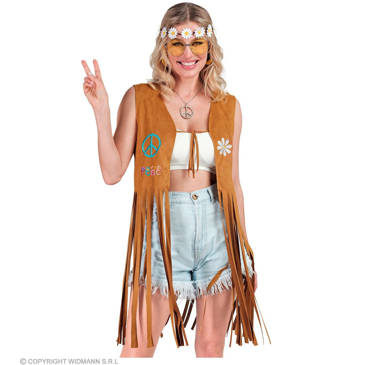 Op deze afbeelding zie je een Kostuums, van het merk Widmann. Hippie Vest Met Lange Franjes Vrouw