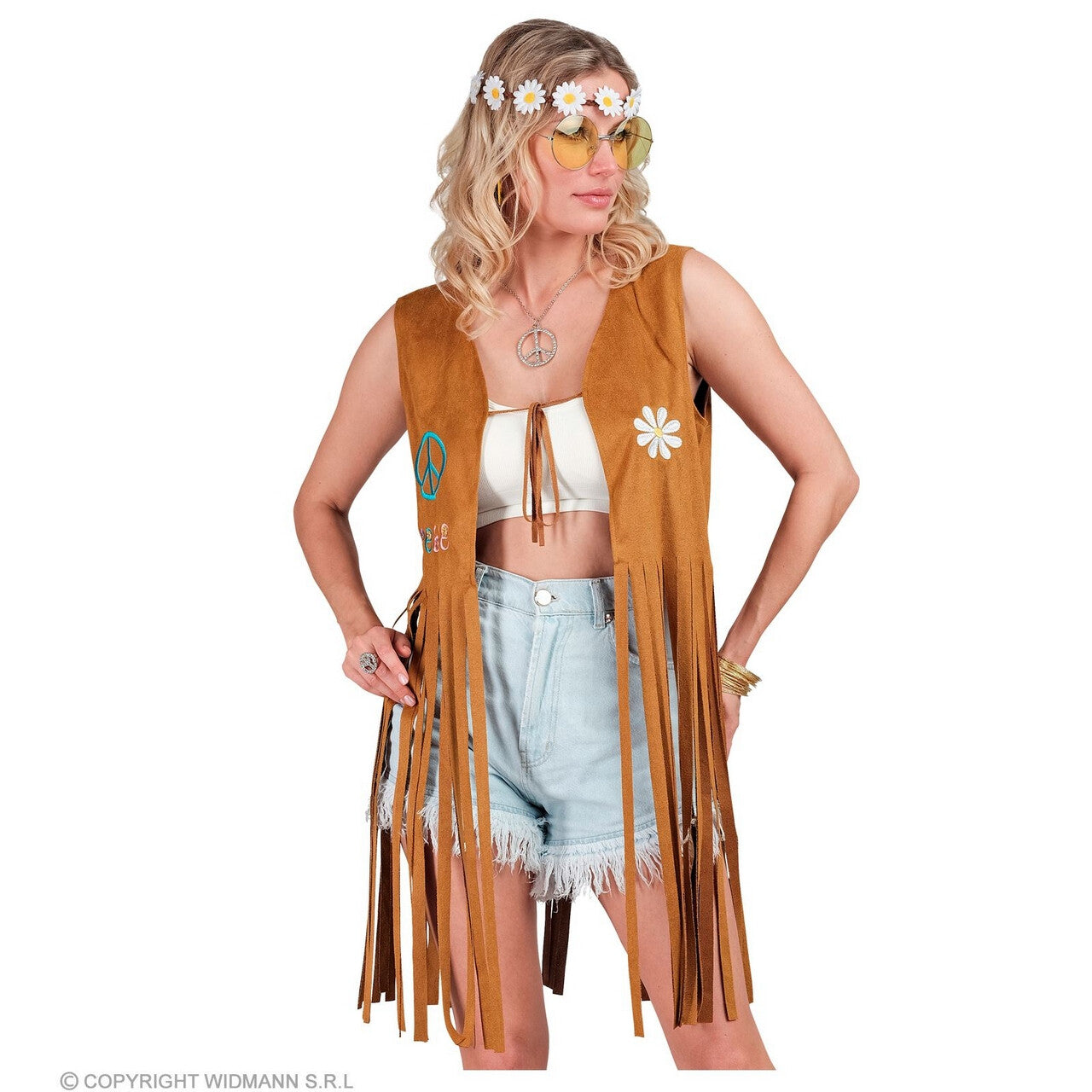 Op deze afbeelding zie je een Kostuums, van het merk Widmann. Hippie Vest Met Lange Franjes Vrouw