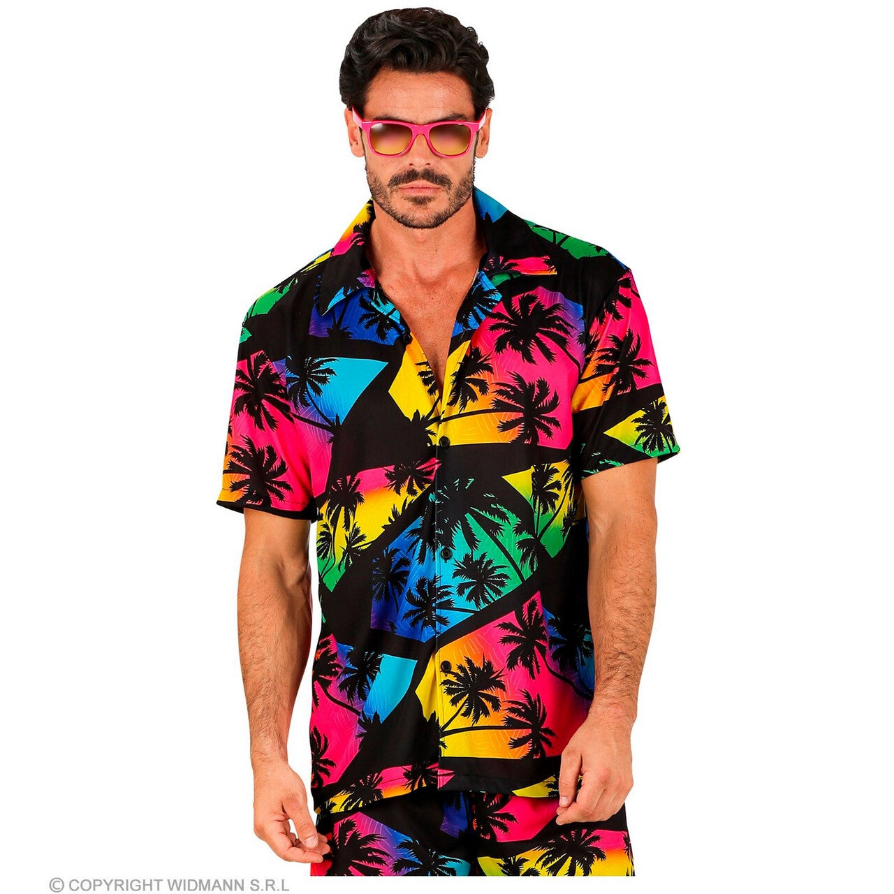 Op deze afbeelding zie je een Kostuums, van het merk Widmann. Summer Sunset Palmtree Shirt Man