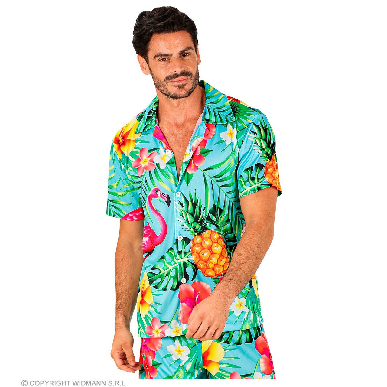 Op deze afbeelding zie je een Kostuums, van het merk Widmann. Flamin Go Tropical Party Shirt Man
