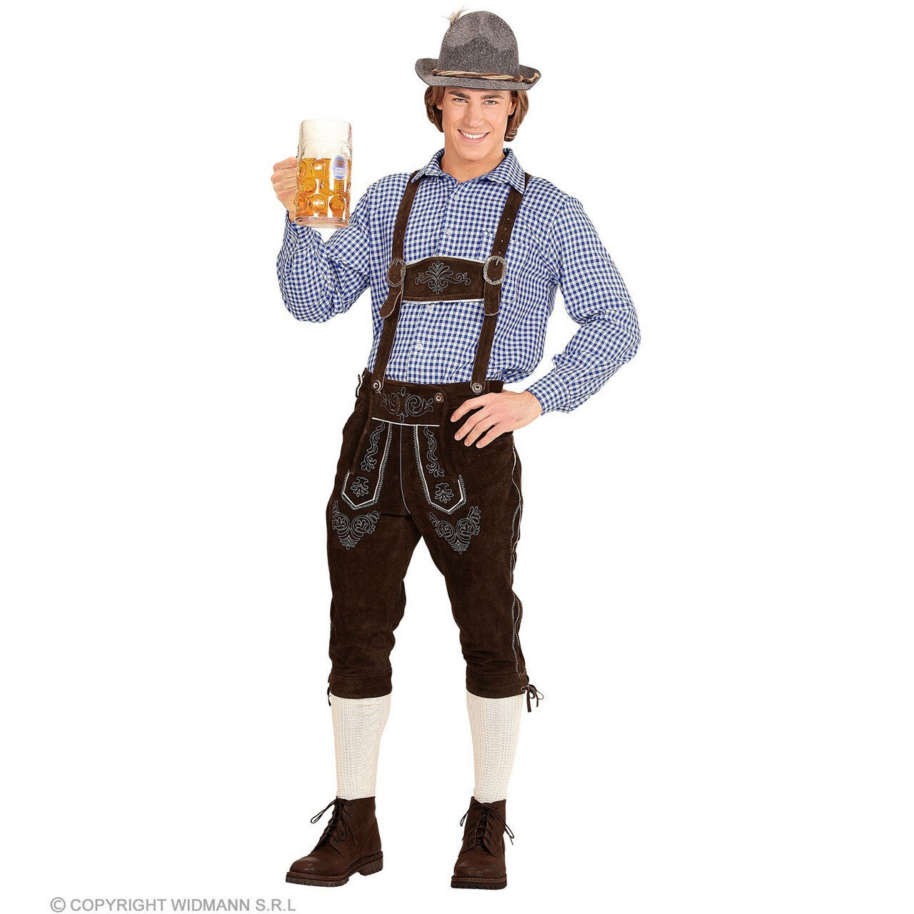 Op deze afbeelding zie je een Kostuums, van het merk Widmann. Blokjesblouse Blauw / Wit Geblokt Man