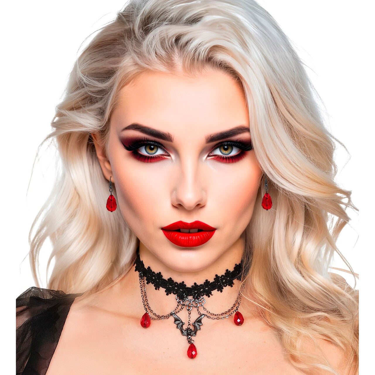 Op deze afbeelding zie je een Accessoires, van het merk Widmann. Vampier Chique Sieraden Set Oorbellen Met Choker