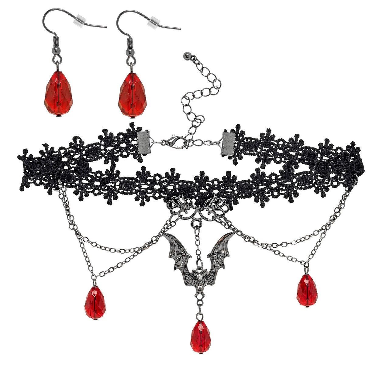 Op deze afbeelding zie je een Accessoires, van het merk Widmann. Vampier Chique Sieraden Set Oorbellen Met Choker