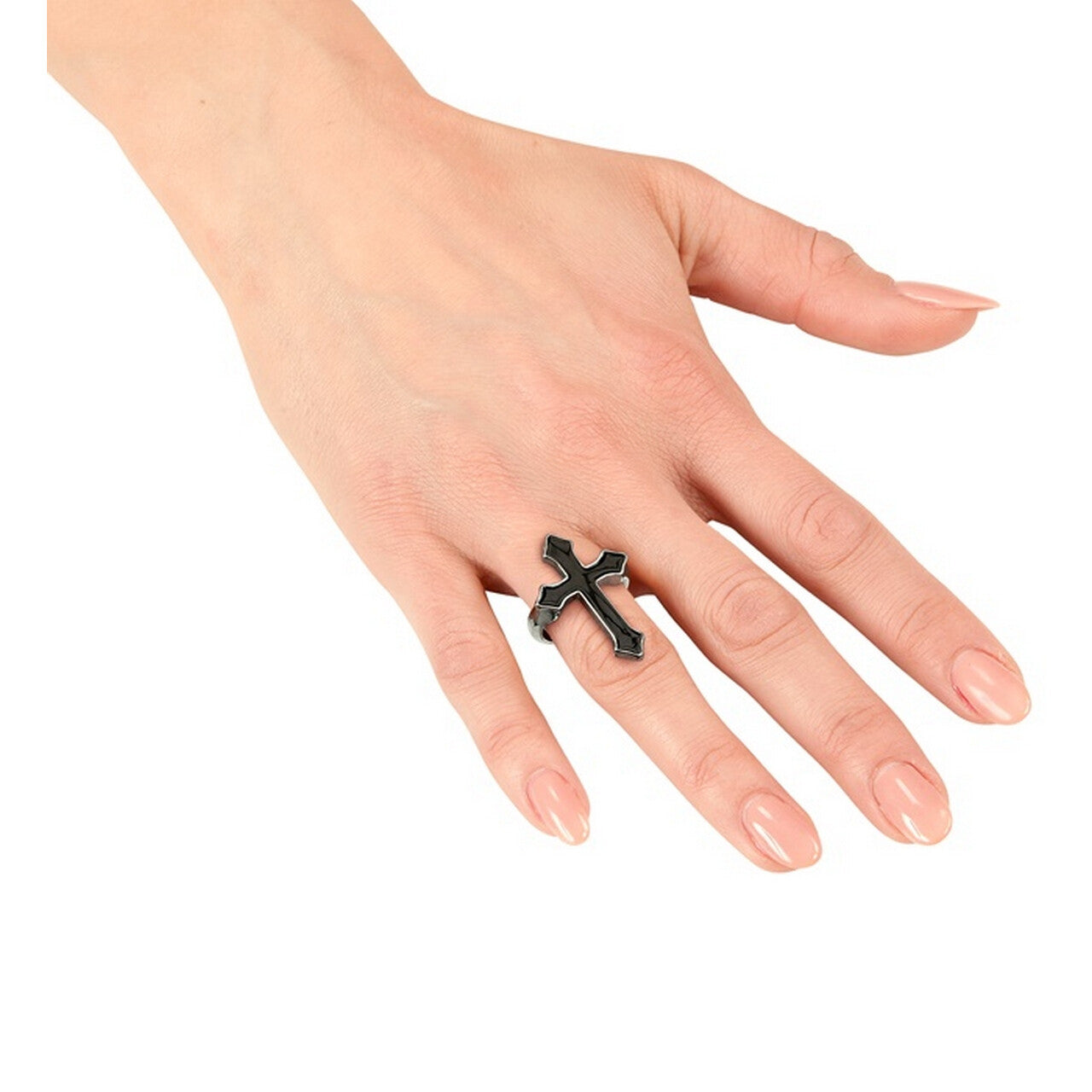 Op deze afbeelding zie je een Accessoires, van het merk Widmann. Ring Gotisch Zwart Kruis