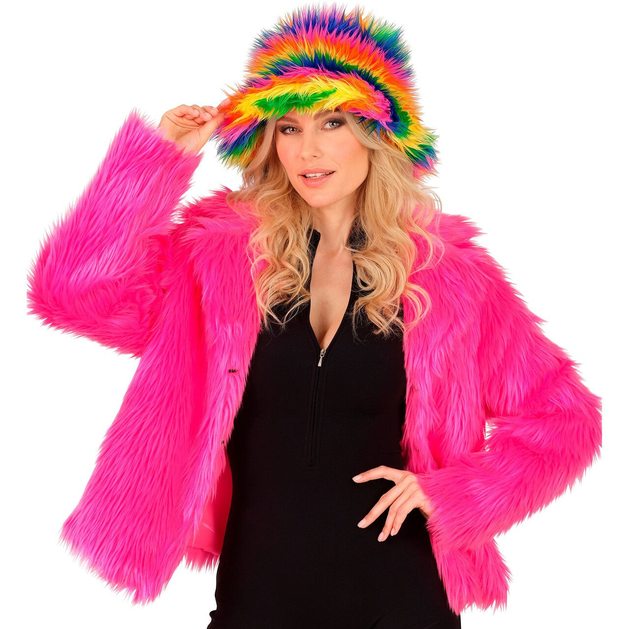 Op deze afbeelding zie je een Kostuums, van het merk Widmann. Neon Bontjas Priscilla Pink Vrouw
