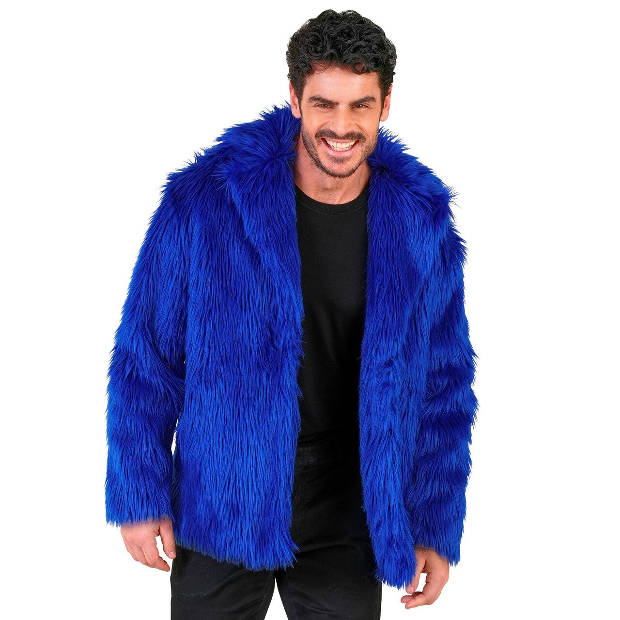 Op deze afbeelding zie je een Kostuums, van het merk Widmann. Blauwe Bontjas Furry Blue