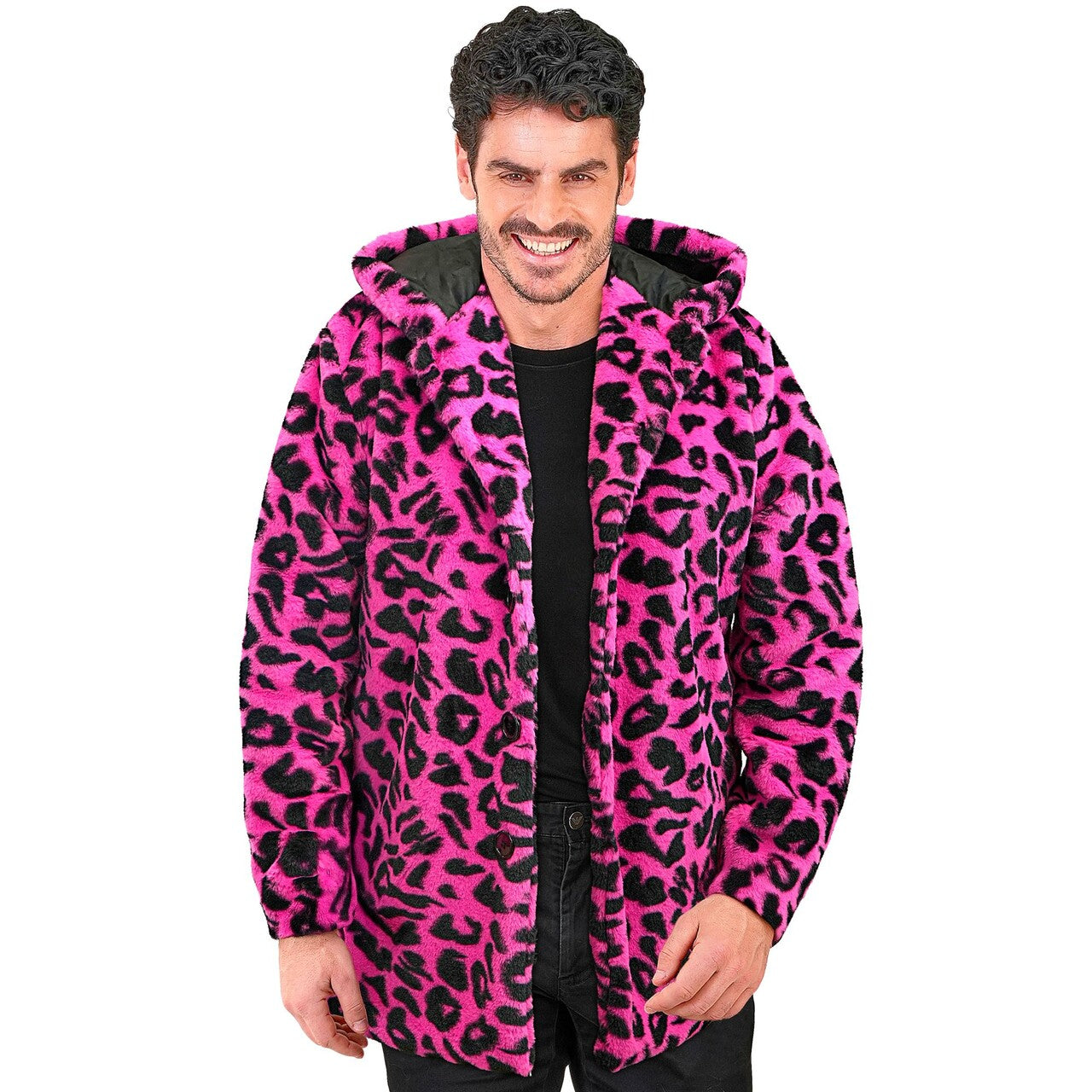 Op deze afbeelding zie je een Kostuums, van het merk Widmann. Bontjas Met Capuchon Cosy Snuggles Luipaard Roze