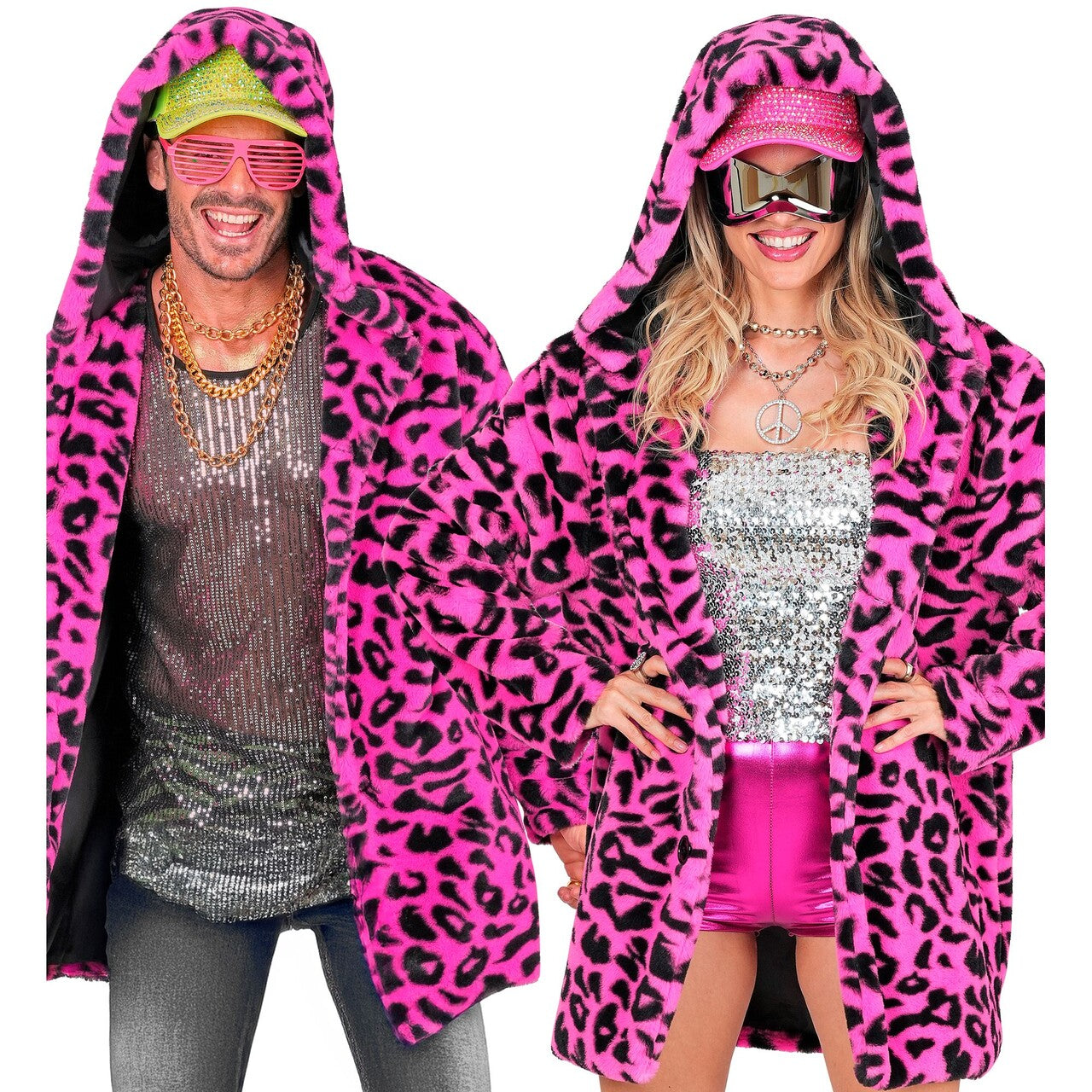 Op deze afbeelding zie je een Kostuums, van het merk Widmann. Bontjas Met Capuchon Cosy Snuggles Luipaard Roze