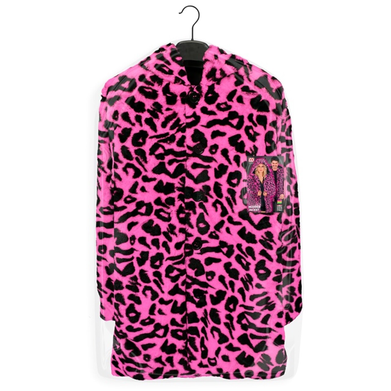 Op deze afbeelding zie je een Kostuums, van het merk Widmann. Bontjas Met Capuchon Cosy Snuggles Luipaard Roze