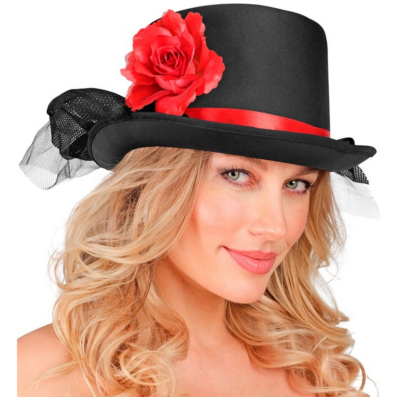 Op deze afbeelding zie je een Accessoires, van het merk Widmann. Hoed Duistere Bruid Met Roos