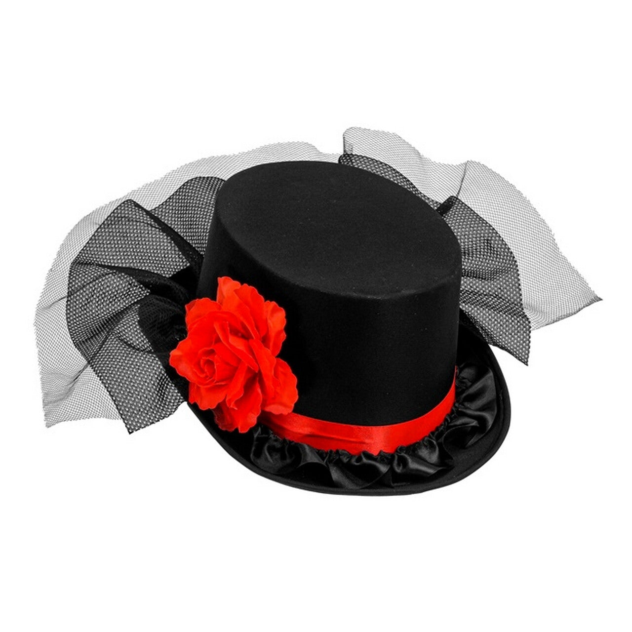 Op deze afbeelding zie je een Accessoires, van het merk Widmann. Hoed Duistere Bruid Met Roos