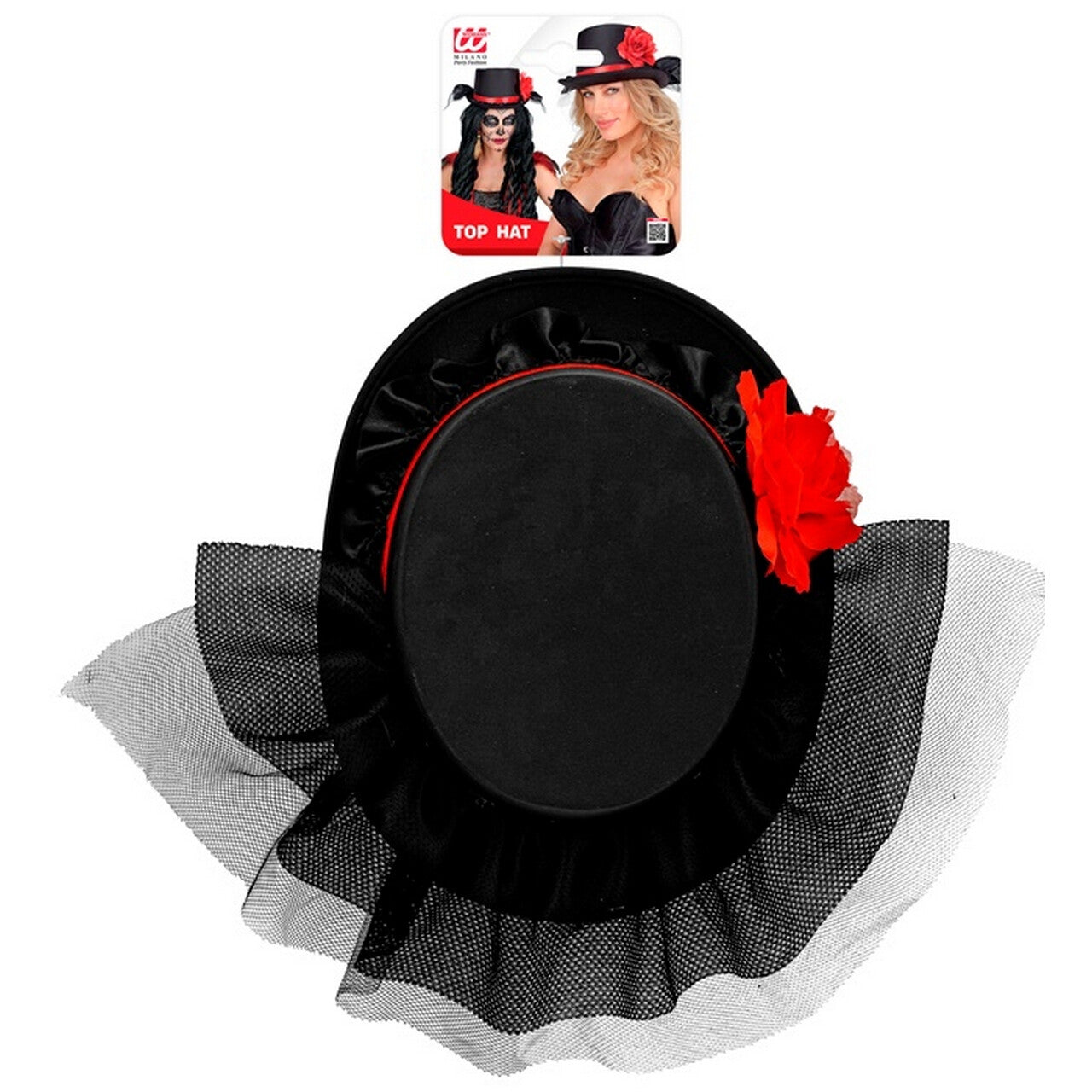 Op deze afbeelding zie je een Accessoires, van het merk Widmann. Hoed Duistere Bruid Met Roos