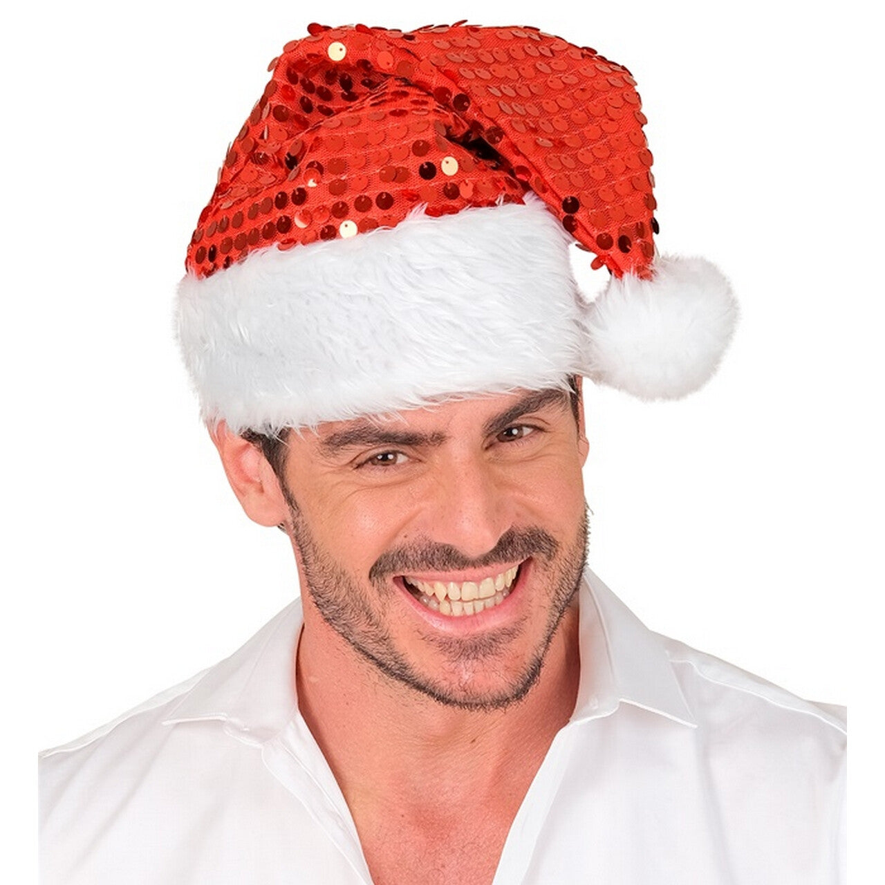 Op deze afbeelding zie je een Accessoires, van het merk Widmann. Glitter Bling Kerst Muts Met Pailletten Rood