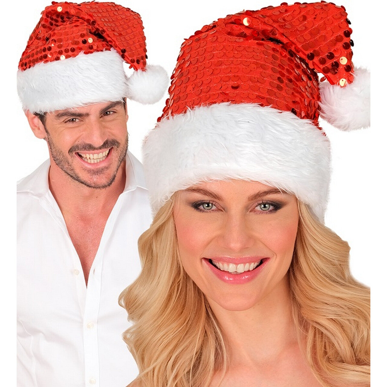 Op deze afbeelding zie je een Accessoires, van het merk Widmann. Glitter Bling Kerst Muts Met Pailletten Rood