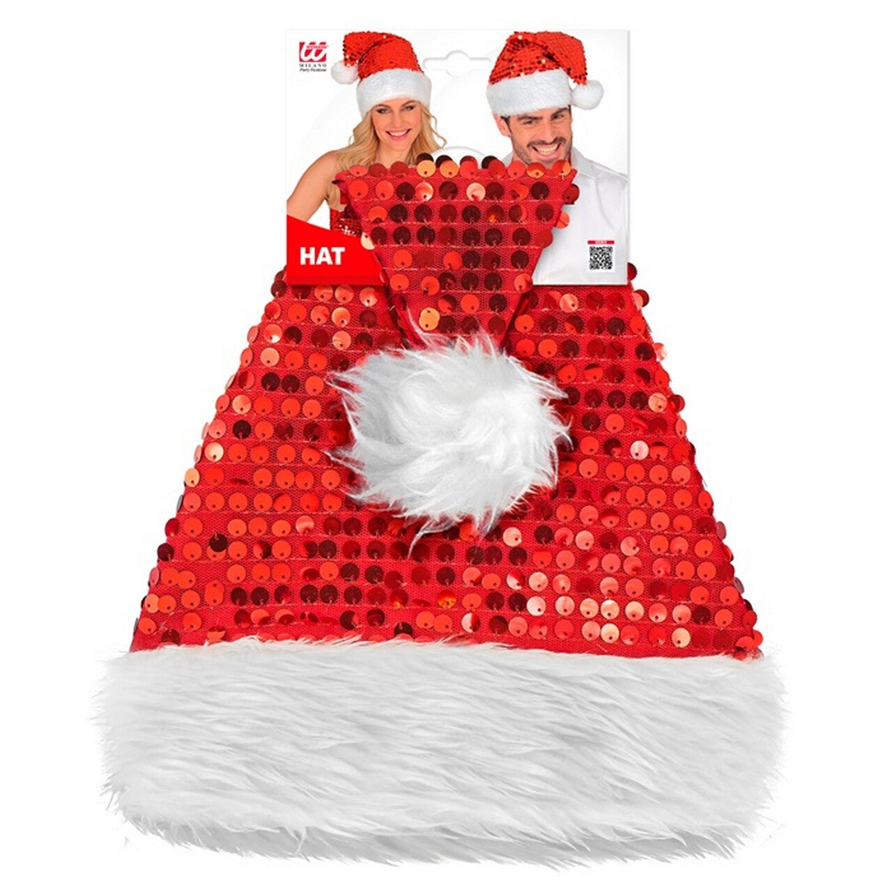 Op deze afbeelding zie je een Accessoires, van het merk Widmann. Glitter Bling Kerst Muts Met Pailletten Rood