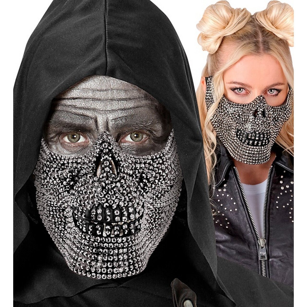 Op deze afbeelding zie je een Accessoires, van het merk Widmann. Halfmasker Schedel Met Strass
