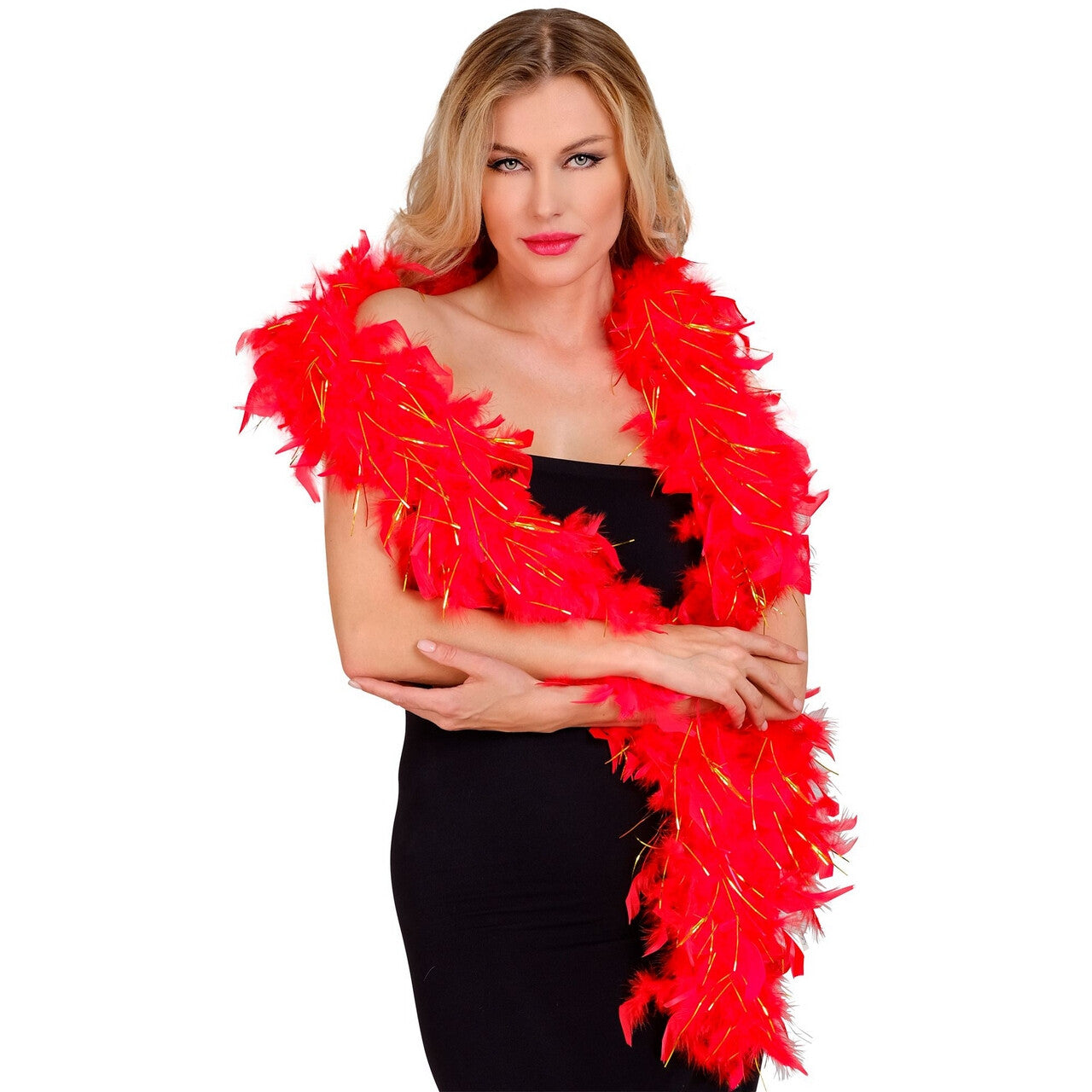 Op deze afbeelding zie je een Accessoires, van het merk Widmann. Boa Rood Goud 180 Centimeter 80 Gram