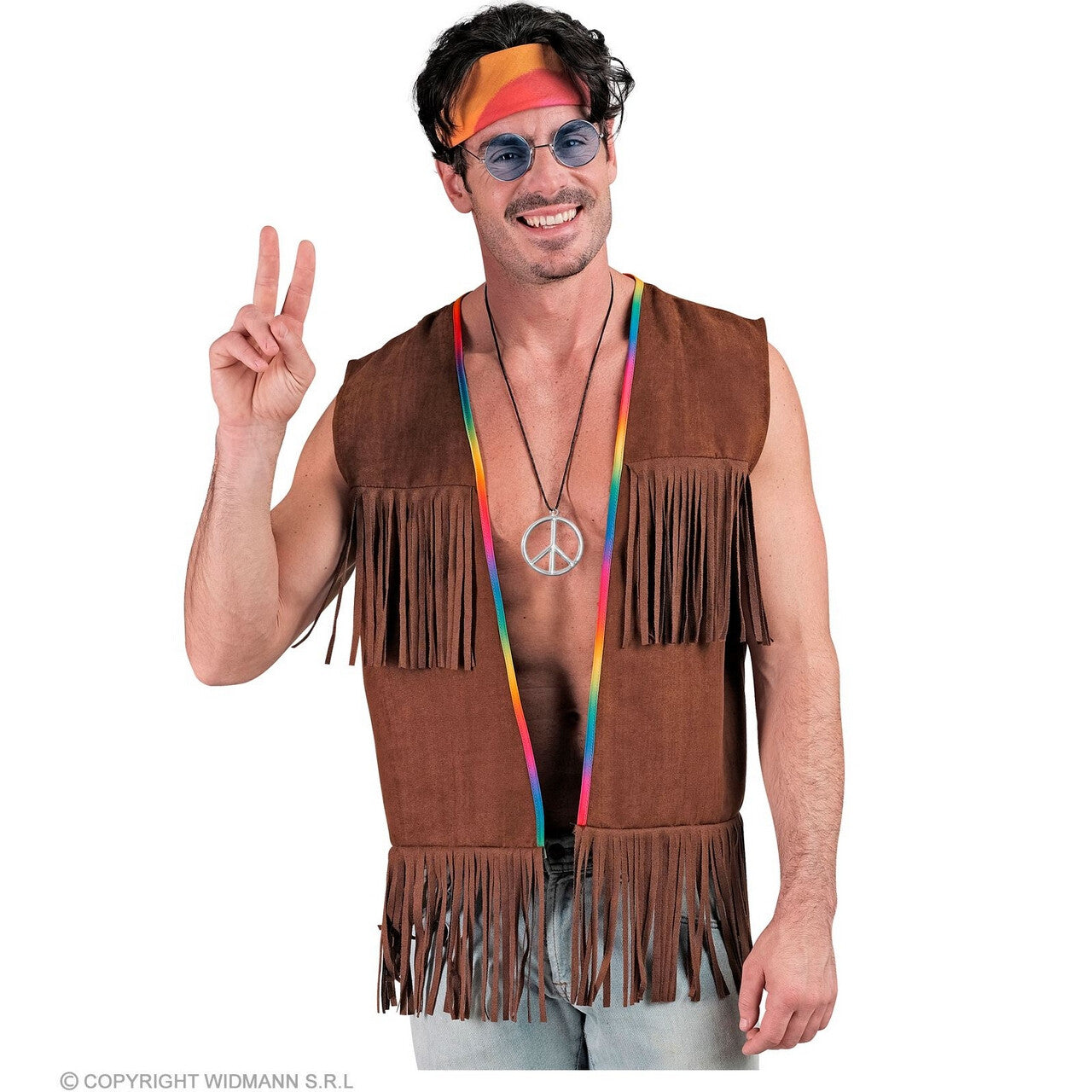 Op deze afbeelding zie je een Kostuums, van het merk Widmann. Hippie Western Vest Met Franjes Bruin Man