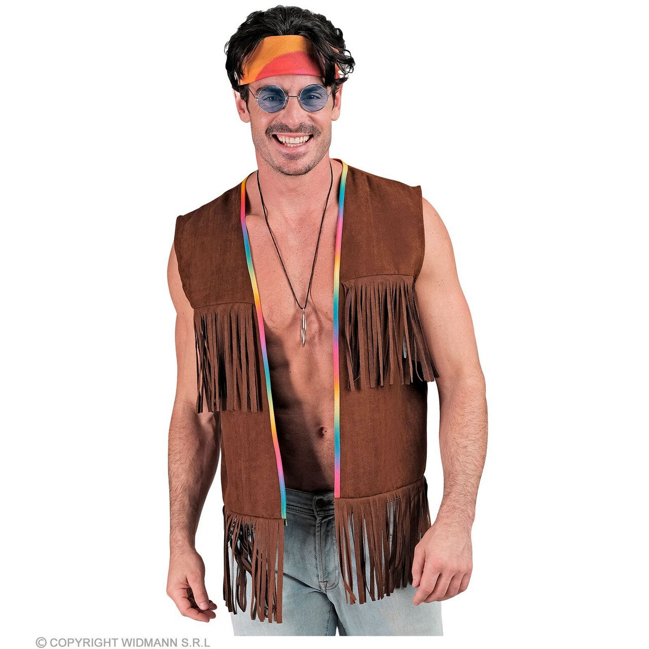 Op deze afbeelding zie je een Kostuums, van het merk Widmann. Hippie Western Vest Met Franjes Bruin Man