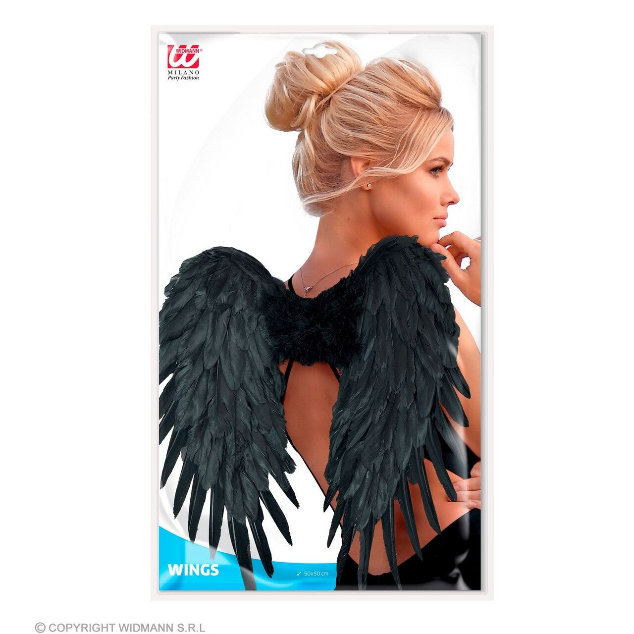 Op deze afbeelding zie je een Accessoires, van het merk Widmann. Dark Angel Vleugels Zwart Met Veren