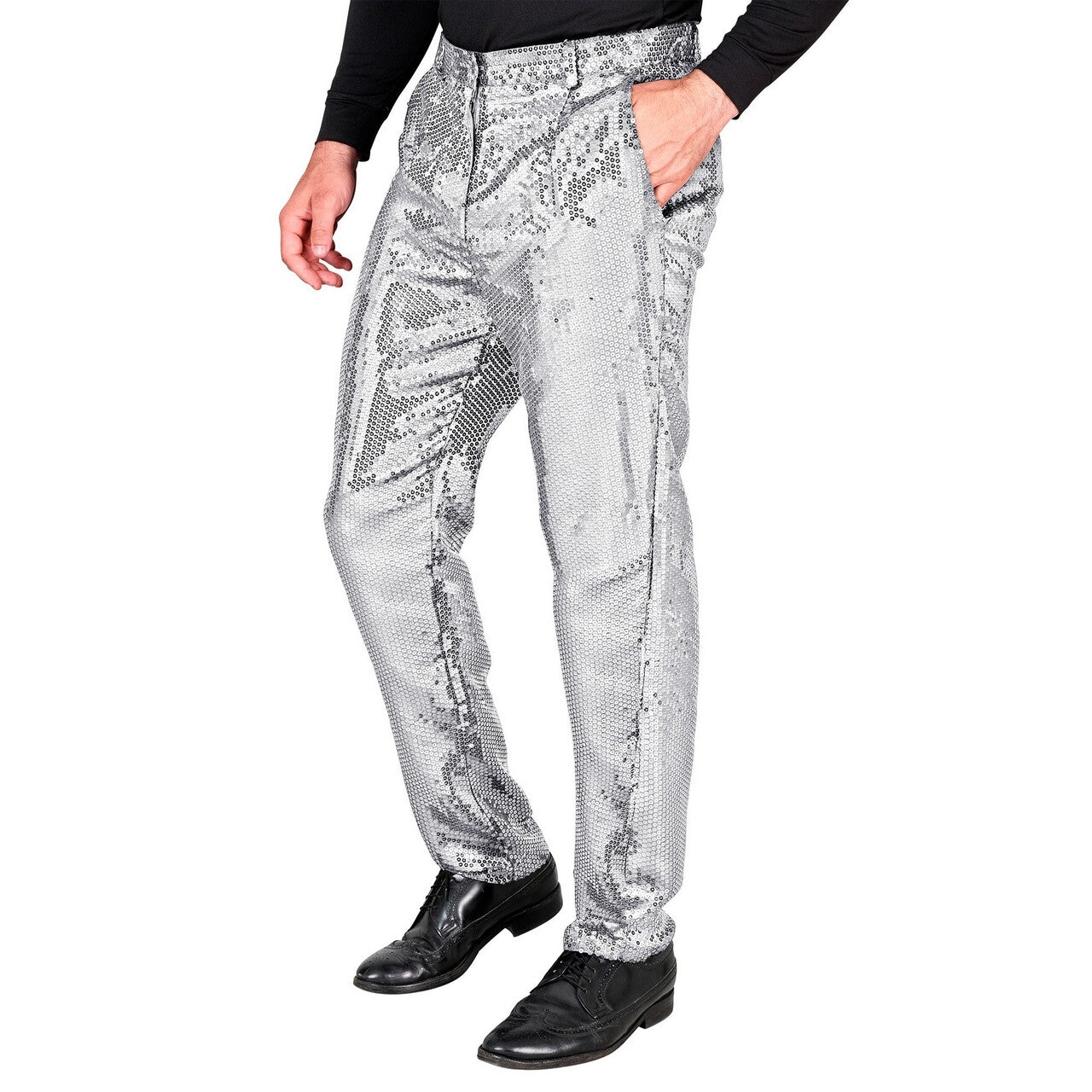 Op deze afbeelding zie je een Kostuums, van het merk Widmann. Love To Shine Pailletten Broek Zilver Man