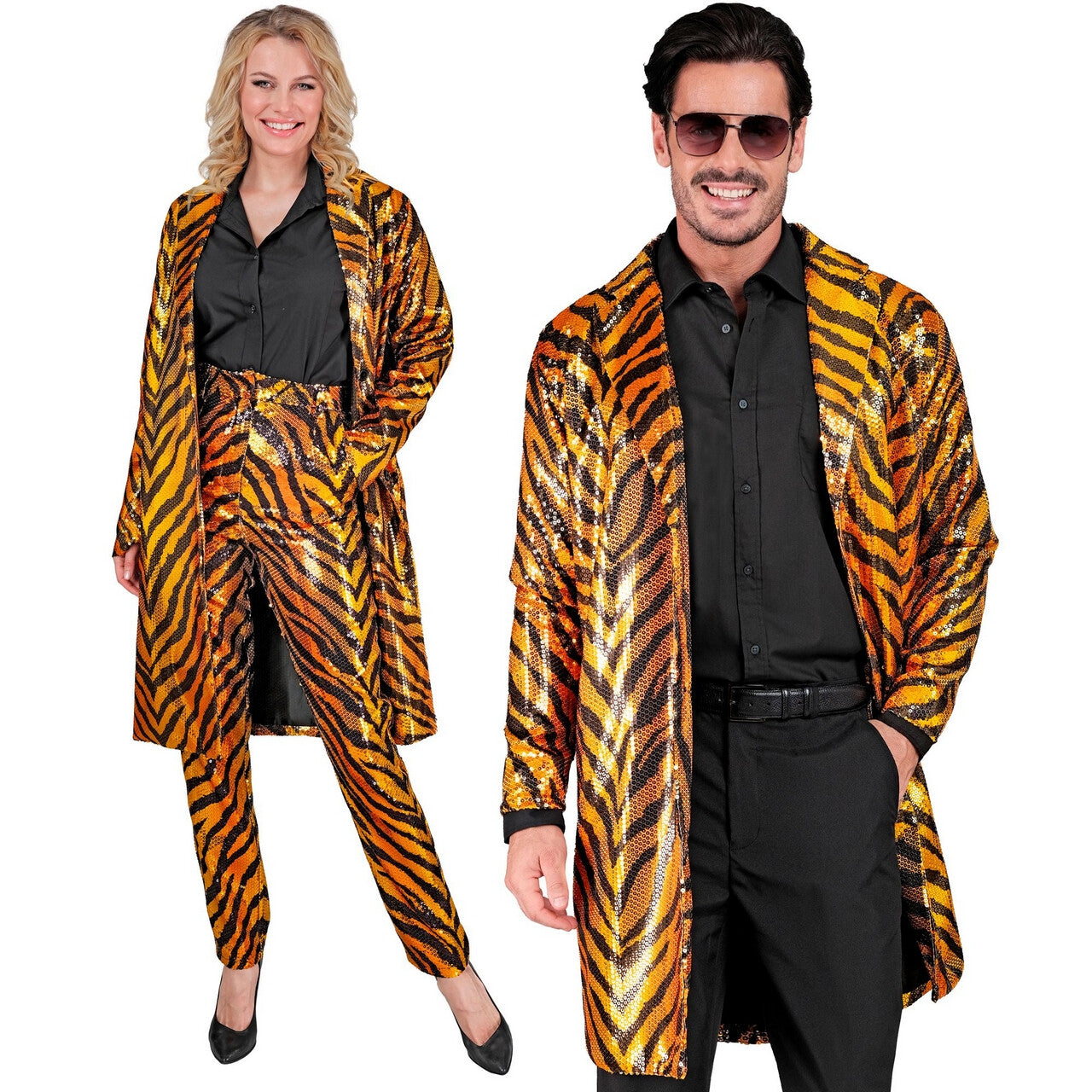 Op deze afbeelding zie je een Kostuums, van het merk Widmann. Tiger Lightning Pailletten Wild Feest Jas