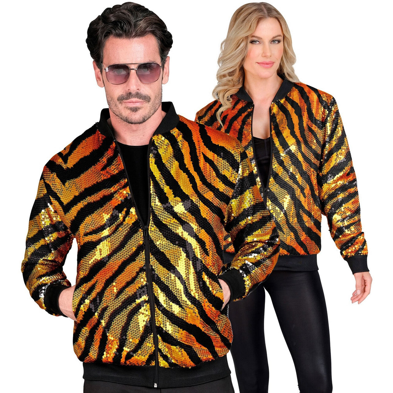 Op deze afbeelding zie je een Kostuums, van het merk Widmann. Bombshell Pailletten Jas Tiger Shine