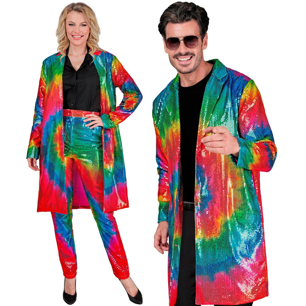 Op deze afbeelding zie je een Kostuums, van het merk Widmann. Pailletten Jas Hippie Tie Dye