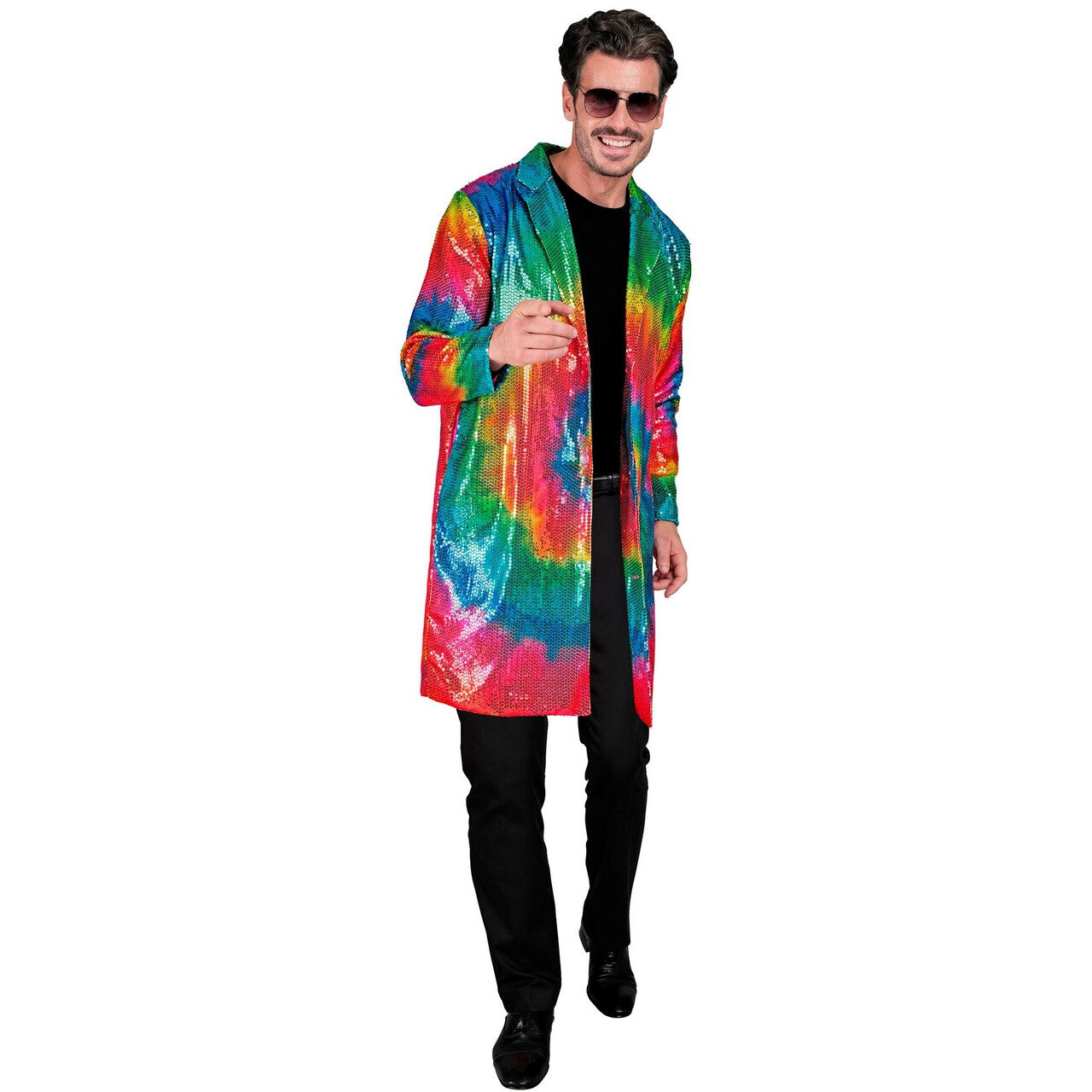 Op deze afbeelding zie je een Kostuums, van het merk Widmann. Pailletten Jas Hippie Tie Dye