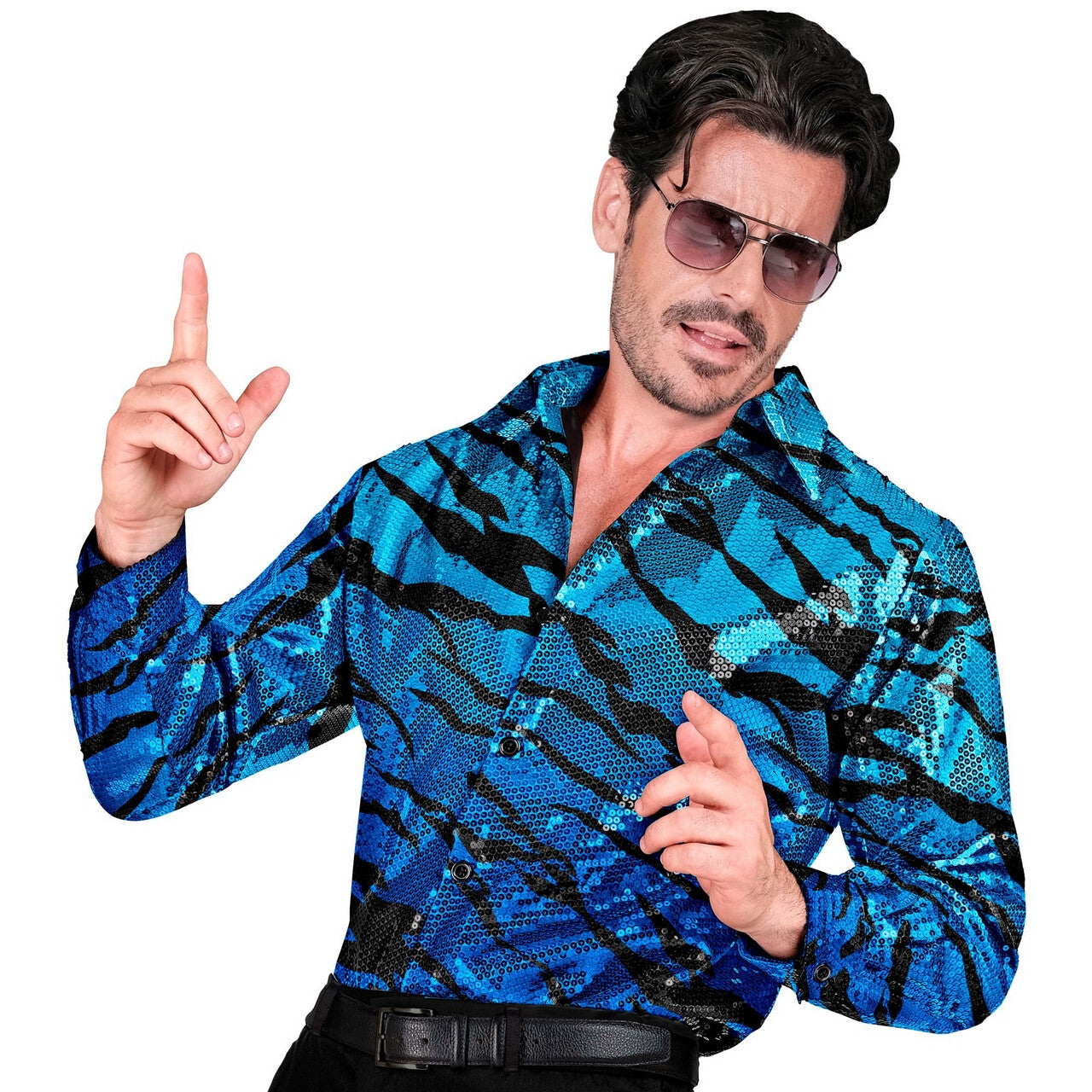 Op deze afbeelding zie je een Kostuums, van het merk Widmann. Paillettten Overhemd Joe Exotic Tijgerkoning Man
