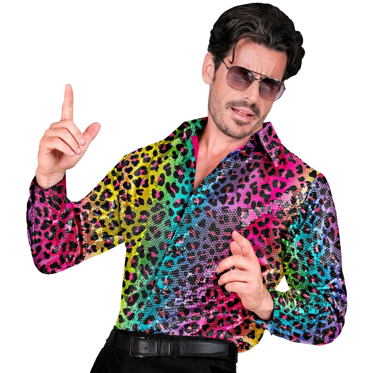 Op deze afbeelding zie je een Kostuums, van het merk Widmann. Fouter Dan Fout Regenboog Pailletten Overhemd Man