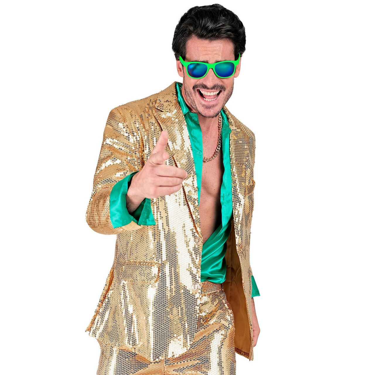 Op deze afbeelding zie je een Kostuums, van het merk Widmann. Pailletten Colbert Funky Showmaster Goud Man