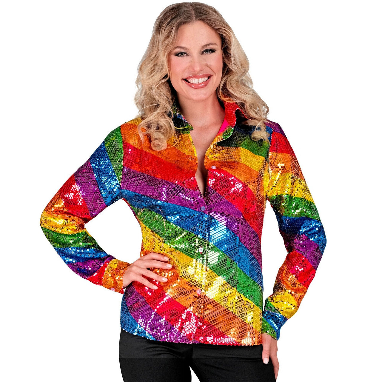 Op deze afbeelding zie je een Kostuums, van het merk Widmann. Pailletten Blouse Stripes Of Colour Vrouw